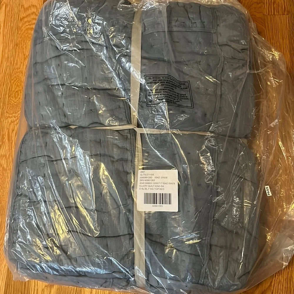 Anthropologie Ellery Pieced King Size Quilt Dark Blue NWT Plus shams